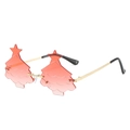 Lunettes de soleil sans monture en forme de sapin de Noël avec verres dégradés roses - Monture Or Verres Rouge Dégradé
