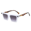 Square sunglasses with translucent white frames and tortoiseshell temples and grey lenses - White Frame Gray Lens
