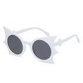 Fashionable white butterfly wing sunglasses with dark round lenses in a punk gothic style - White Frame Gray Lens