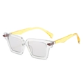 Square transparent sunglasses with bright yellow temples and deep red corner accents - Transparent Grey Frame Grey Lens (Yellow Legs)