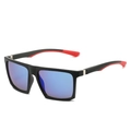 Gafas de sol deportivas cuadradas con lentes de espejo azules y patillas negras y rojas - Montura Negra Recubrimiento Azul
