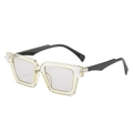 Retro square sunglasses with transparent yellow frame and black contrast temples - Champagne Yellow Frame Grey Lens (Black Legs)