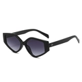Chic black geometric triangle sunglasses with gradient purple lenses and rivet accents - Black Frame Double Gray Lens