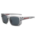 Sporty square sunglasses with translucent grey frame and red temple accents - Regular / Grey Frame Grey Lens