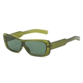 Narrow rectangle sunglasses with wide temples in transparent olive green finish - Green Frame / Green Lens