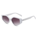 Modern white geometric triangular sunglasses with purple gradient lenses and metal rivets - White Frame Gray Lens