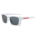 Sporty fashion sunglasses with white frame, grey lenses and red decorative temples - Regular / White Frame Gray Lens