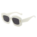 Retro square white sunglasses with dark grey lenses and gold metal temple accents - Regular / Standard Cream Frame with Grey Lenses
