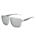 Silver double-bridge square sport sunglasses with gray and white split temples - Regular / Silver Frame Silver Mirror Lens