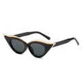 Lunettes de soleil œil de chat rétro avec monture noire et détails en métal doré - Monture Noire Verres Gris