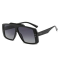 Lunettes de soleil carrées oversize noires avec verres dégradés et rivets argentés - Monture Noire Double Verre Gris
