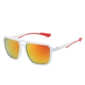 White double-bridge sport sunglasses with orange gradient mirrored lenses and red temple pads - Regular / White Frame Red Mirror