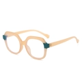 Pink TR90 square glasses frames for women featuring dark teal color-blocked temples - Milk Tea Color Frame