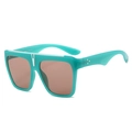 Vierkante groenblauwe zonnebril met bruine glazen en witte retro-streep details - Groen Frame Champagne Lens