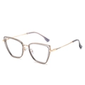 Cat-Eye TR90 Metallbrillengestell in Transparent-Grau und Gold mit Nasenpads - Transparentes Grau / Klare Linse (Anti-Blaulicht)