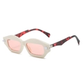 Occhiali da sole geometrici bianchi con lenti rosa e stanghette tartarugate rosse - Regolare / Montatura Bianco Crema Lenti Rosa Chiaro
