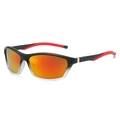 Occhiali da sole sportivi con montatura sfumata bianco e nero e lenti a specchio rosse - Montatura nera lenti rosse