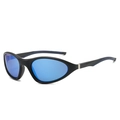 Sporty matte black cycling sunglasses with blue mirrored lenses and silver accents - Regular / Black Frame Blue Coating
