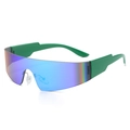 Oversized wrap-around sports sunglasses with colorful gradient lenses and neon green arms - Regular / Standard (Incl. 13% VAT) Green Temples and Green Mirrored Lenses
