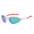 White sports sunglasses with vibrant blue mirrored lenses and red anti-slip temple tips - White Frame Green Lens