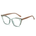 Fashionable cat-eye blue light blocking glasses with light green frames and brown temples - Transparent Green