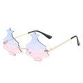 Frameless Christmas tree sunglasses with blue-to-pink gradient lenses and gold metal frame - Gold Frame Gradient Blue Pink Lens