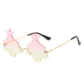 Christmas tree shaped rimless sunglasses with pink gradient lenses and star detail - Gold Frame Pink Yellow Lens