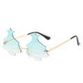 Christmas tree shaped rimless sunglasses with blue-green gradient lenses and gold metal frame - Gold Frame Gradient Green Lens