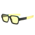 Retro square sunglasses with thick black frame and bright yellow lenses in 3/4 view - Black Frame Yellow Lens
