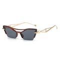 Cat eye sunglasses with tortoiseshell accents and gold hollowed metal temples - Regular / Standard (incl. 13% Invoice) Leopard Frame, Grey Lens