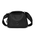 Minimalist black shell-shaped nylon crossbody bag with adjustable wide shoulder strap - Black