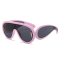 Occhiali da sole shield rosa futuristici con lenti scure e dettagli in metallo dorato - Montatura Rosa Lente Grigia