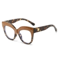 Cat eye glasses frame in brown tortoiseshell with silver rivets and gold metal details - Khaki and Grey Leopard