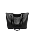 Klassische schwarze Große Kapazität Tote Bag mit Lychee Textur und langen Trägern - Schwarz