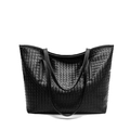 Classic black woven tote bag with large capacity and dual shoulder straps on white background - Black