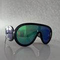 Futuristic punk sunglasses with black frames and green-blue gradient mirror lenses - Black Frame Green Lens