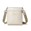 Cream paisley embossed crossbody bag with ethnic style jacquard wide shoulder strap - White
