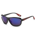 Sporty black frame sunglasses with vibrant blue-purple gradient lenses and red rubber grips - Regular / Standard Black Frame Blue Mirror Lenses