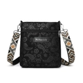 Black paisley embossed crossbody bag for women with wide geometric woven strap - Black