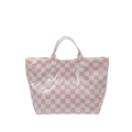 Bolso tote de cuadros rosa y blanco con capa impermeable y texto decorativo - Rosa