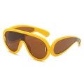 Futuristic yellow oversized shield sunglasses with side lens and brown gradient tint - Yellow Frame Full Tea Lens