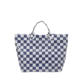 Bolso tote de damero azul y blanco con estampado TOTE BAG y diseño de gran capacidad - Azul