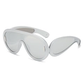 Futuristic silver punk sunglasses with grey mirror lenses and wide temples - Silver Frame White Mirror Lens
