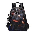 Women's lightweight floral backpack with feather pattern and cute bear keychain charm - Orange Feather Print (With Woven Bear Pendant)