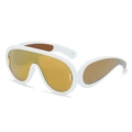 Futuristic punk sunglasses with a white frame and orange oversized shield lenses - White Frame Gold Mirror