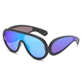Futuristic oversized sunglasses with glossy black frame and blue-purple mirrored lenses - Black Frame Blue Coating