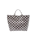 Bolso tote con patrón de cuadros marrones y blancos y texto TOTE BAG impreso - Burdeos