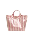 Pink and beige striped waterproof tote bag with shiny finish and handles - Pink