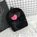 Zaino di peluche nero con ciondolo a cuore rosa per studentesse alla moda - Nero