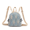 Mini zaino intrecciato blu e bianco con motivo geometrico e dettagli in perle - Blu